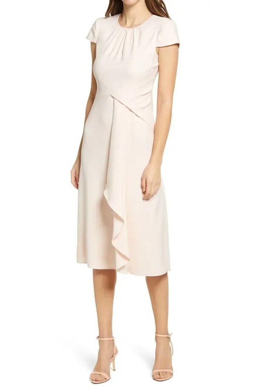 Vince Camuto Cap Sleeve Midi Dress In a Pretty Pale Blush - Size 10, NWOT